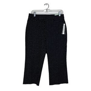 Investments Petites Elite Stretch Crop Pants Womens 8P Black White Polka Dot NWT